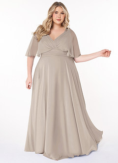 Azazie Pamela Bridesmaid Dresses Frost A-Line V-Neck Pleated Chiffon Dress image8