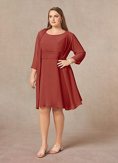Azazie Shirley Mère de la mariée Robes Robe Trapèze en Mousseline de soie Plissé Scoop Terracotta image10