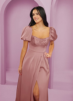 Barbie ♥ Azazie Bridesmaid Dresses Dusty Rose A-Line Ruched Stretch Satin Dress image5