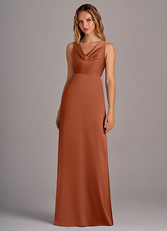Azazie Wrenlee Bridesmaid Dresses Cedar Rose A-Line Stretch Satin Dress image4
