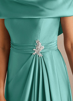 Azazie Branford Mother of the Bride Dresses Aqua A-Line Pleated Stretch Satin Dress image4