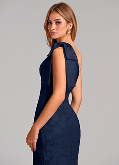 Azazie Yuanna Bridesmaid Dresses Dark Navy Mermaid One Shoulder Floral Burnout Dress image2