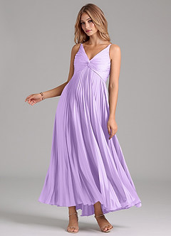 Azazie Raychelle Bridesmaid Dresses Lilac A-Line Pleated Stretch Satin Dress image3