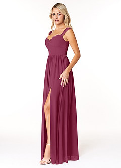 Azazie Cleobella Brautjungfernkleider A-Linie Herzchen Spitze Chiffon Kleid Maulbeerrot image4