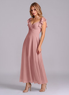 Azazie Leilani 신부 들러리 드레스 A라인 셔링 쉬폰 발목 길이 드레스 image4