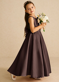 Azazie Pipsy Robe Demoiselle D'honneur Fillette Robe Trapèze en Mat Satiné Arc Ganache image3