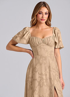 Azazie Mirian Robes de demoiselle d'honneur Robe Trapèze en Blumen-Burnout Encolure en Forme de Cœur Champagne image7