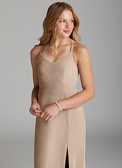 Azazie Becca Junior Robe Sirène en Mousseline de soie Taupe image3