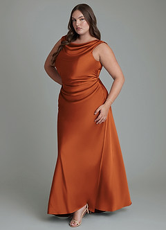 Azazie Kieryn Bridesmaid Dresses Cinnamon Mermaid Pleated Stretch Satin Dress image11