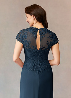 Azazie Junie Mother of the Bride Dresses Dark Navy A-Line Lace Chiffon Dress image6