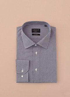 front Aiden White Classic Blue 100% Cotton Non-Iron Striped Dress Shirt