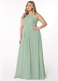 Azazie Kaleigh Bridesmaid Dresses Agave A-Line Pleated Chiffon Dress image9
