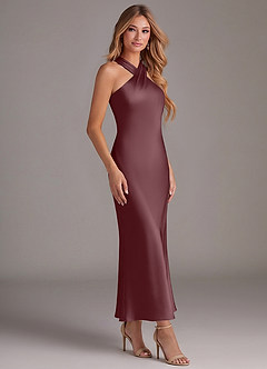 Azazie Doretta Bridesmaid Dresses Sangria Mermaid Pleated Stretch Satin Dress image3