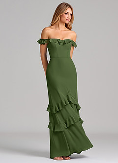 Azazie Marilynn Final Sale Olive Mermaid Off the Shoulder Chiffon Dress image4
