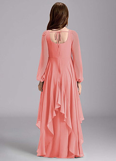 Azazie Clara Junior Abito A-Line in Chiffon Blusa Corallo image2