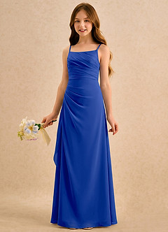 Azazie Cannoli Girls Formal Robe Demoiselle D'honneur Fillette Robe Trapèze en Mousseline de soie Plissée Bleu Roi image3