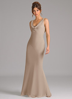 Azazie Rylina Bridesmaid Dresses Taupe Mermaid Pleated Chiffon Dress image3