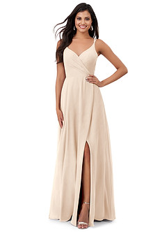 Azazie Lennon Bridesmaid Dresses White Alabaster A-Line Lace Chiffon Dress image1