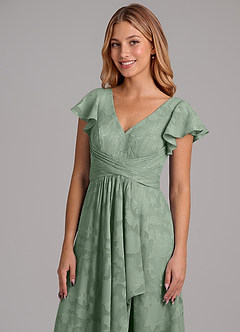 Azazie Omari Jurken voor bruidsmeisjes Jurk van Bloemen Burn-out met A-Lijn Geplooid Matcha image2