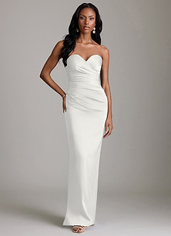 Azazie Sonora Vestidos de damas de honor Vestido de Blanco de Satén Elástico de Corte Recto con Sin tirantes image6