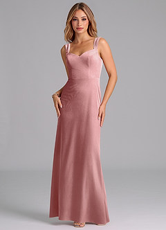 Azazie Denice Bridesmaid Dresses Dusty Rose Sheath Pleated Velvet Dress image1