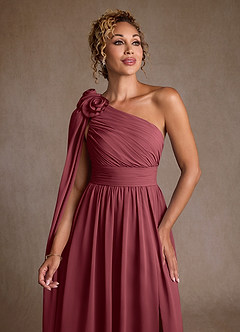 Azazie Lancaster Mother of the Bride Dresses Merlot A-Line One Shoulder Chiffon Dress image6