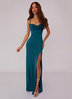 Barbie ♥ Azazie Bridesmaid Dresses Ink Blue Mermaid Corset Stretch Satin Dress image1