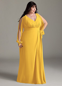 Azazie Matilda Bridesmaid Dresses Marigold A-Line Long Sleeve Chiffon Dress image12