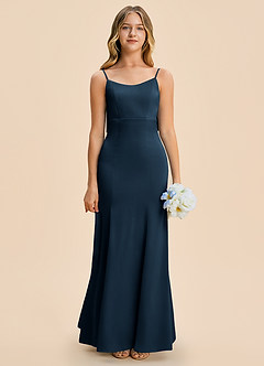 Azazie Lioren Junior Dark Navy Sheath Bow Stretch Satin Dress image5