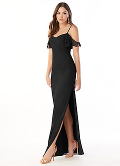 Azazie Emeralda Bridesmaid Dresses Black Sheath Off the Shoulder Chiffon Dress image1