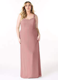 Azazie Denice Brautjungfernkleider Etui Gefaltet Chiffon Kleid Altrosa image9