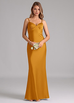 Azazie Suttona Brautjungfernkleider A-Linie Plissee Stretch-Satin Kleid Butterscotch image6