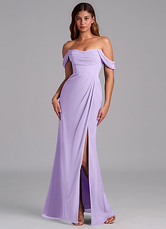 Azazie Johana Robes de demoiselle d'honneur Robe Sirène Convertible en Mousseline de soie Épaules dénudées Lilas image7