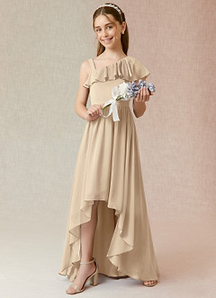 Azazie Mango Junior Champagne A-Line Ruched Chiffon Dress image2