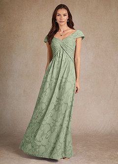 Azazie Myrtle Mother of the Bride Dresses Dusty Sage A-Line Pleated Floral Burnout Dress image4