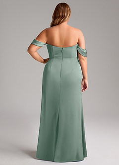 Azazie Saige Vestidos de damas de honor Vestido de Salvia Plateada de Satén Elástico de Corte Recto con Vestidos sin tirantes image12