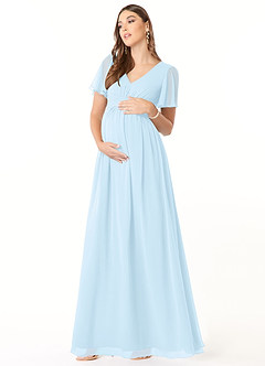 Azazie Verna Maternity Bridesmaid Dresses A-Line V-Neck Ruched Chiffon Floor-Length Dress image3