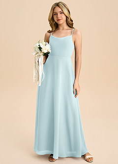 Azazie Shale Junior Sea Glass A-Line Bow Chiffon Dress image5