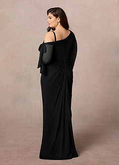 Azazie Marna Mother of the Bride Dresses Black Sheath One Shoulder Mesh Dress image9