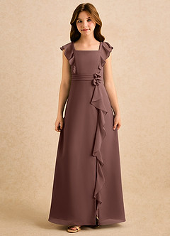 Azazie Soso Girls Formal Robe Demoiselle D'honneur Fillette Robe Trapèze en Mousseline de soie Plissée Expresso image3