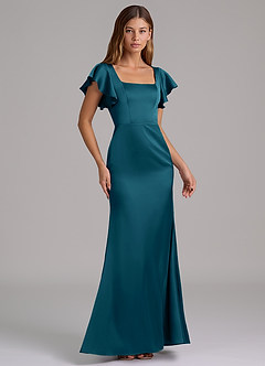 Azazie Elkie Brudtärnklänningar Klänning av Sjöjungfru i Stretch Satin Fyrkantig halsringning Bläckblå image4