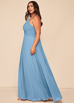 Azazie Ginger Bridesmaid Dresses Steel Blue A-Line Halter Pleated Chiffon Dress image13
