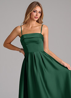 Azazie Lucienne Bridesmaid Dresses Dark Green A-Line Strapless Stretch Satin Convertible Dress image2