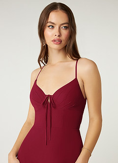 Azazie Minie Final Sale Burgundy A-Line Bow Chiffon Dress image6