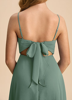 Azazie Shale Junior Eucalyptus A-Line Bow Chiffon Dress image7