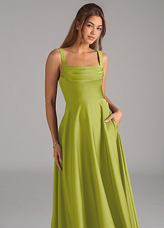 Azazie Shaude Bridesmaid Dresses Lemongrass A-Line Pleated Stretch Satin Dress image2