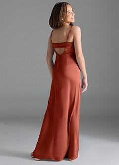 Azazie Leonis Junior Terracotta A-Line Pleated Stretch Satin Dress image5