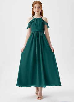 Azazie Chaya Junior Peacock A-Line Off the Shoulder Chiffon Dress image4