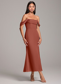 Azazie Saige Robes de demoiselle d'honneur Robe Fourreau Convertible en Mousseline de soie Épaule décolletée Auburn image4