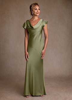 Azazie Shelby Mother of the Bride Dresses Pistachio Mermaid Pleated Stretch Satin Dress image1
